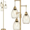 Dimmable Industrial Floor Lamps for Living Room, Gold Tree Standing Tall Lamps with 3 Elegant Teardrop Cage Head