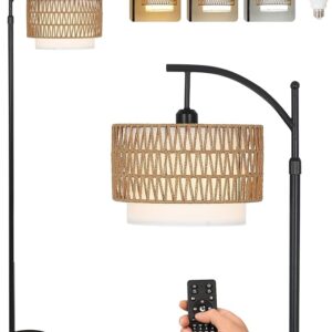 Arc Floor Lamp for Living Room with 3 Color Temperatures, Farmhouse Floor Lamps with Remote & Dimmable Bulb