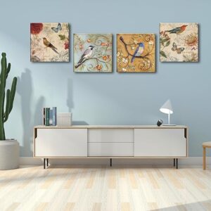 Flowers Birds Canvas Wall Art for Bedroom Floral